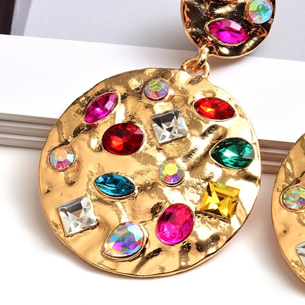 Just In🎉Gold Round Metal Rhinestone Drop Earrings - Picture 4 of 5
